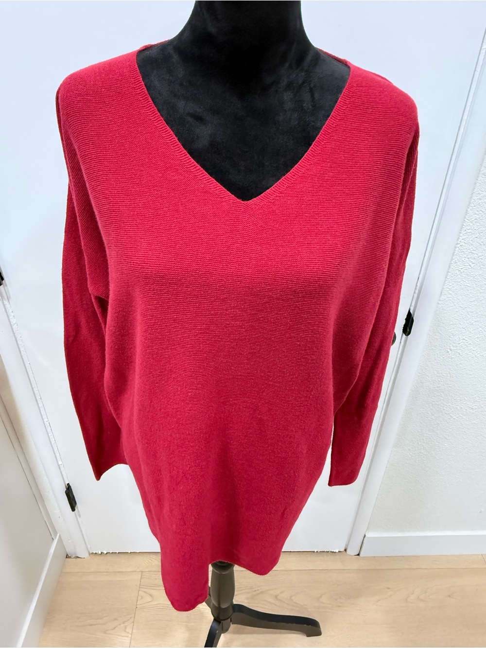 Maeve Anthropologie Organic Cotton Red V-Neck Sweater XL